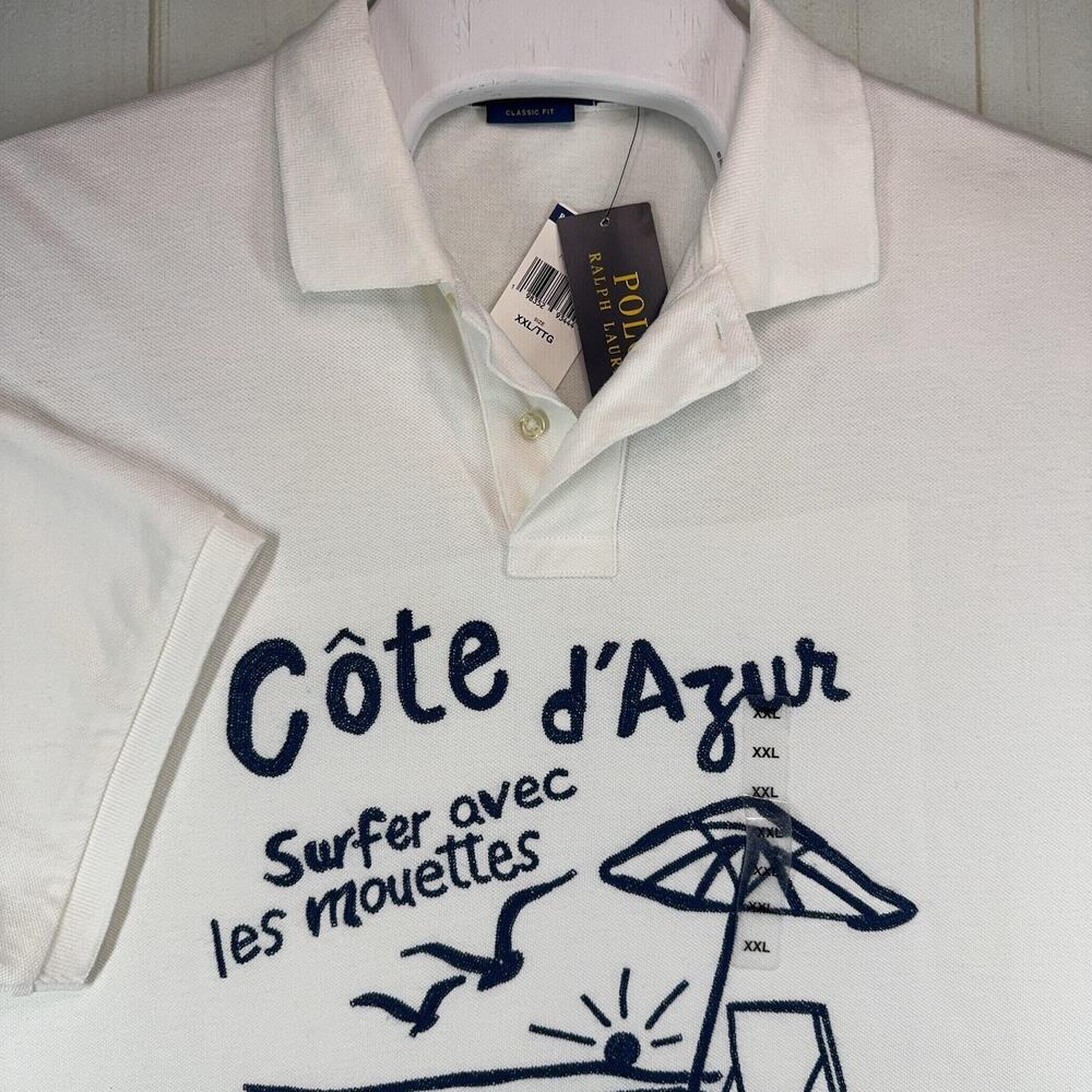 PRL Côte d'Azur Graphic Polo Shirt 2XL White Classic Fit Polo Ralph Lauren - Picture 1 of 13